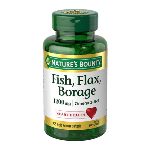 Nature's Bounty Fish, Flax & Borage, 1200mg, 72 Softgels, Dietary Supplement